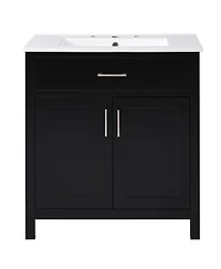 Sillysis 30" Bathroom Vanity with Ceramic Sink, Soft Close Doors and Drawer, Solid Wood Mdf Storage Cabinet for Small Bathrooms