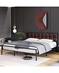 gaomon Metal Platform Bed Frame Faux Leather Headboard Strong Slats Support Underbed Storage No Box Spring Apartment Friendly