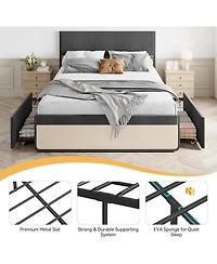 gaomon Upholstered Platform Bed Frame with Adjustable Headboard and 2 Drawers- Steel Slat Support- No Box Spring Needed- Space-Saving