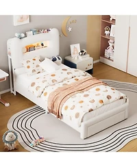 gaomon Led Bed Frame with Drawer Upholstered Storage Headboard Charging Station Noise-Free Low Profile