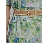 Karl Lagerfeld Paris Petite Crew Neck Tiered Midi Dress