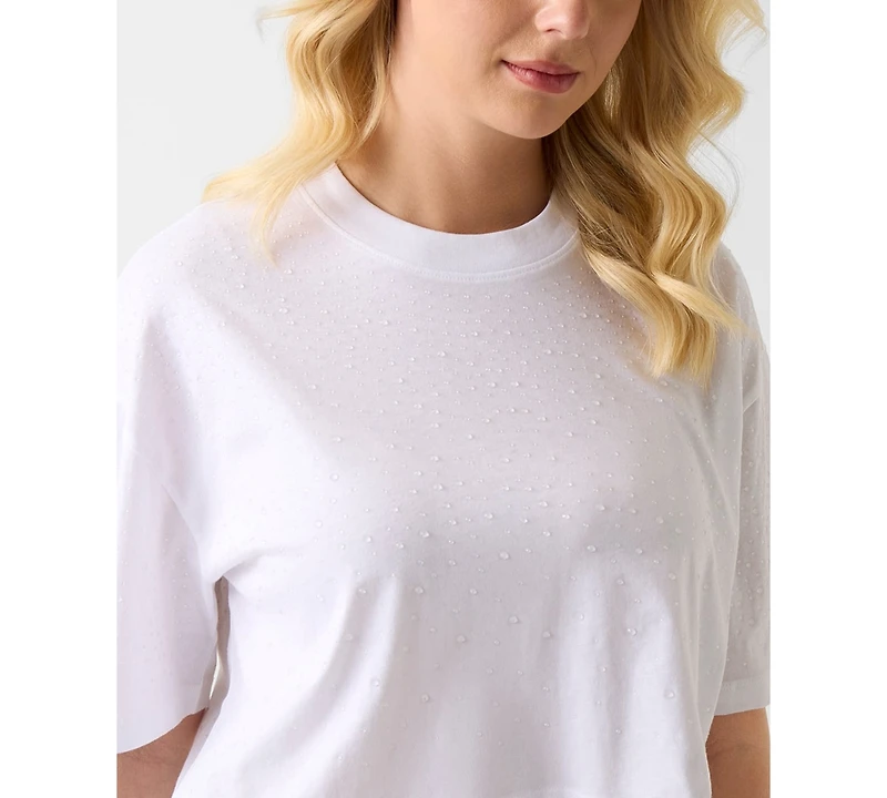 Guess Women's Rhinestone Embellished Crewneck Cropped T-Shirt