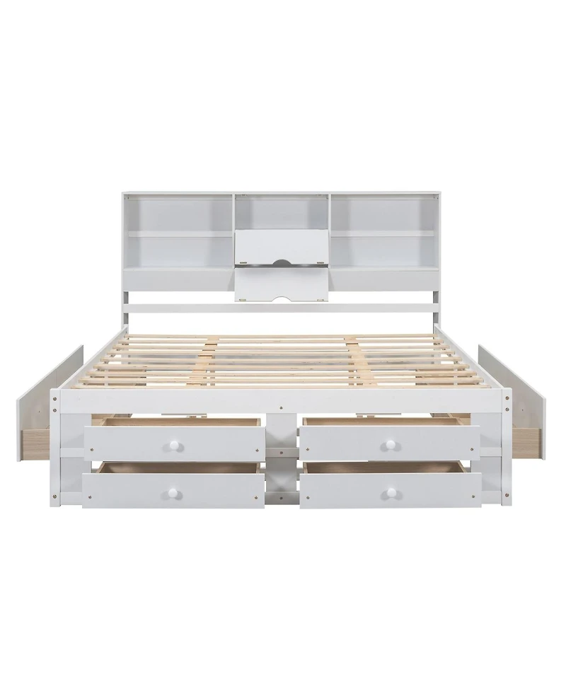 Streamdale Furniture Platform Bed with Storage Headboard and 8 Drawers