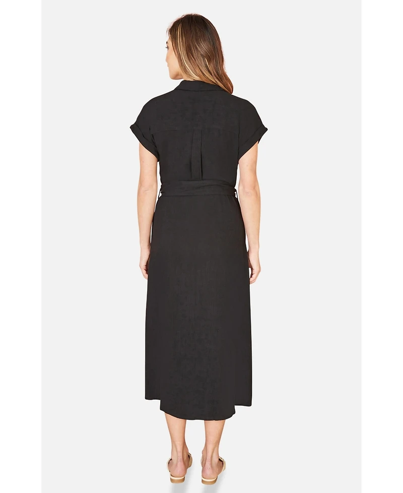 Yumi Women's Viscose Linen Look Midi Shirt Dress