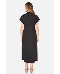 Yumi Women's Viscose Linen Look Midi Shirt Dress