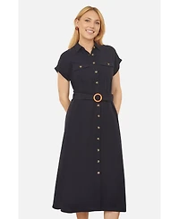 Yumi Women's Linen Look Midi Shirt Dress