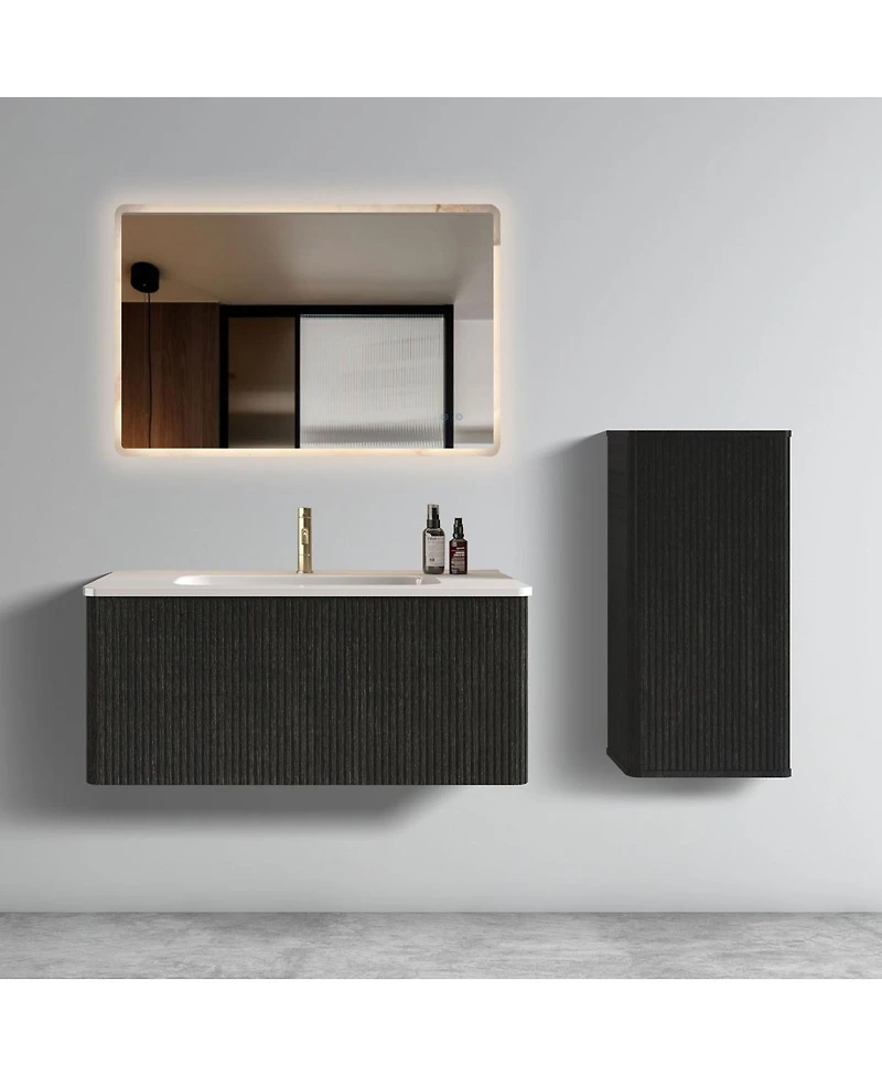 Sillysis 36'' Floating Bathroom Vanity with Integrated Ceramic Sink, Modern Wall Mounted Bathroom Vanity without Faucet, Pre-assembled