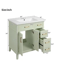 Sillysis 30" Bathroom Vanity with Ceramic Sink, Modern Storage Cabinet 2 Soft-Close Doors & Deep Drawer for Small Bathrooms