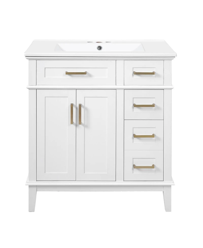 Sillysis 30" Bathroom Vanity with Ceramic Sink, Modern Storage Cabinet 2 Soft-Close Doors & Deep Drawer for Small Bathrooms