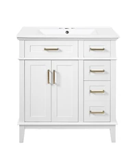 Sillysis 30" Bathroom Vanity with Ceramic Sink, Modern Storage Cabinet 2 Soft-Close Doors & Deep Drawer for Small Bathrooms