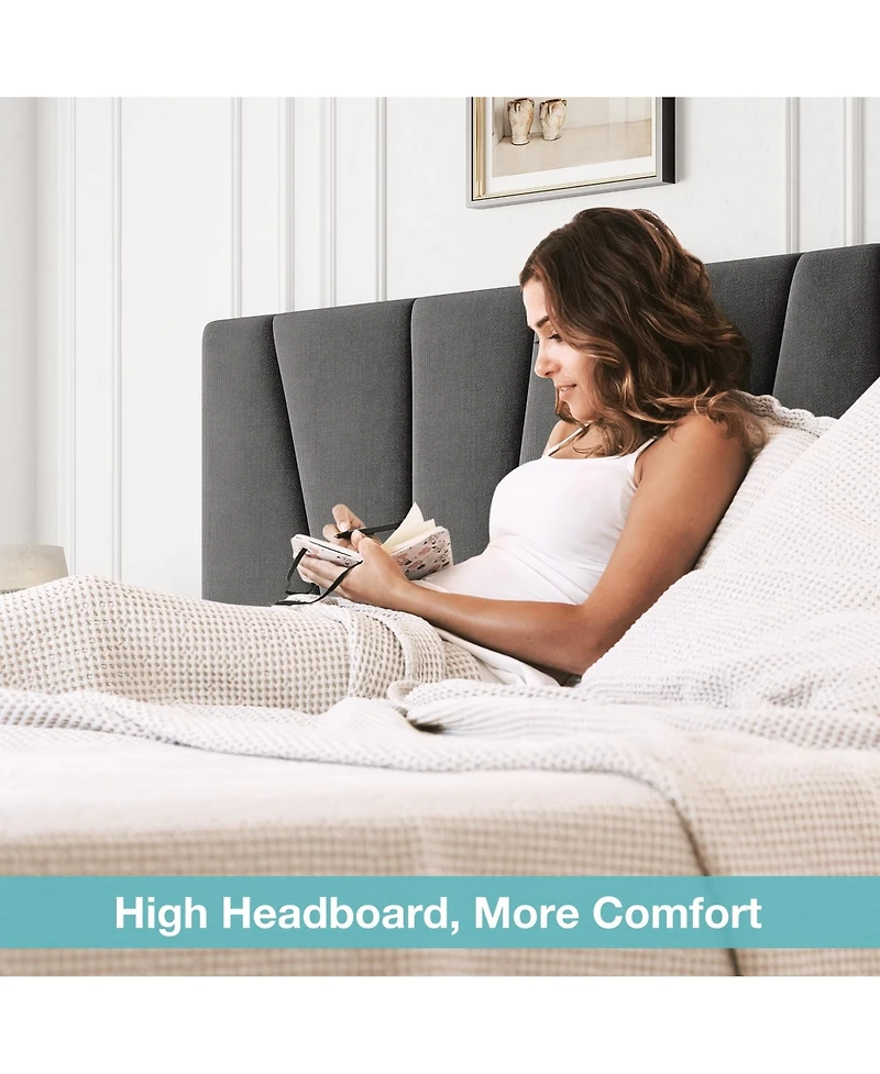 gaomon King Bed Frame Adjustable Headboard 4 Storage Drawers Upholstered Platform Wooden Slats Support No Box Spring