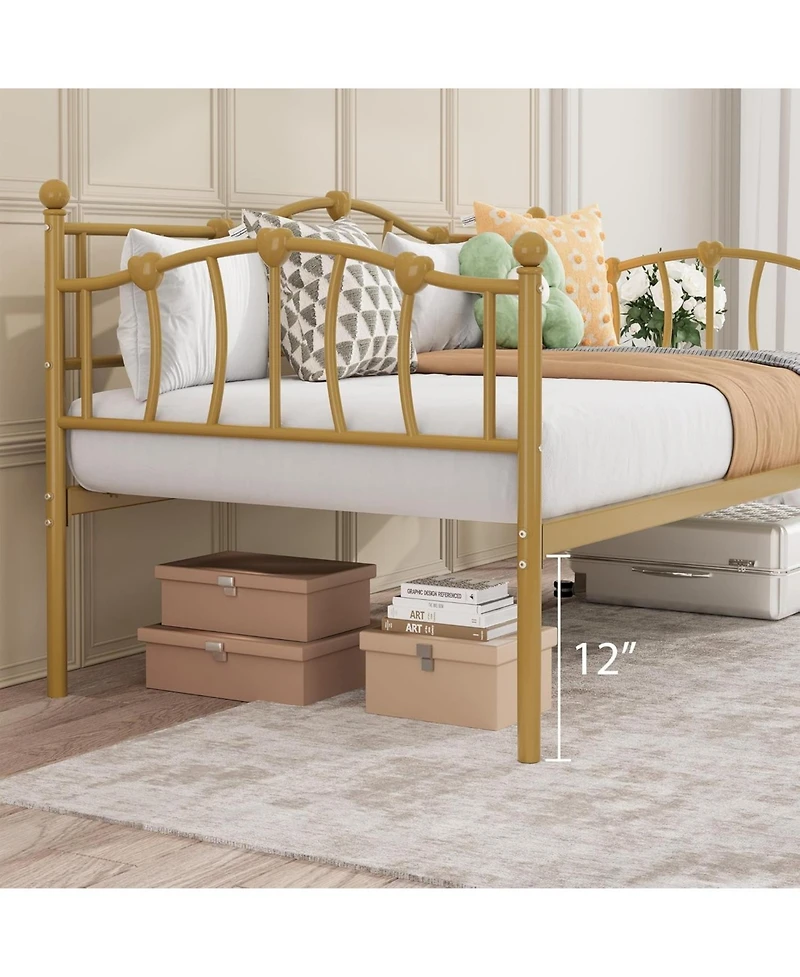 gaomon Twin Daybed Frame Metal Platform Sofa Bed Headboard Storage No Box Spring Heavy Duty Steel Slats