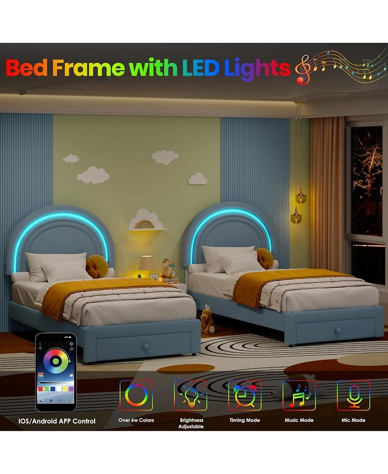 gaomon Twin Led Upholstered Bed Princess Platform Rainbow Headboard Storage Drawer No Box Spring Easy Assembly