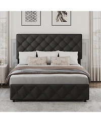gaomon Full Bed Frame Adjustable Headboard 4 Storage Drawers Linen Upholstered Platform Diamond Tufted No Box Spring