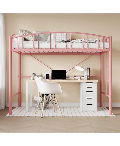 gaomon Twin Loft Bed-Heavy Duty Metal Frame-Arched Guardrail Safety Ladder-Space Saving Compact Bedroom Frame