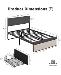 gaomon Upholstered Platform Bed Frame with Adjustable Headboard 2 Drawers Steel Slat Support No Box Spring Needed Space-Saving Design