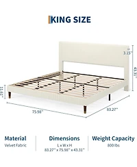 gaomon Upholstered Platform Bed Fabric Headboard Wooden Metal Slats Noise-Free Easy Assembly No Box Spring