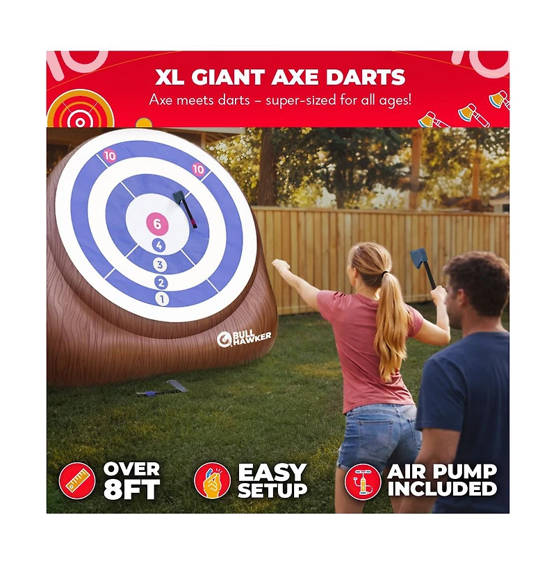 Swooc Xl Bull Hawker | Giant Axe Darts (Over 8ft Tall) w/ 15+ Games | Axe Throwing Game for Backyard w/ Air Pump | Outdoor Fun