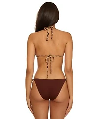 Becca Womens Safari Leopard Printed Reversible Triangle Top Demi Tie Side Swim Bottoms