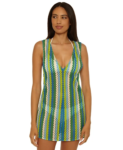Becca Women's Island Waves Crochet V-Neck Cover-Up Dress