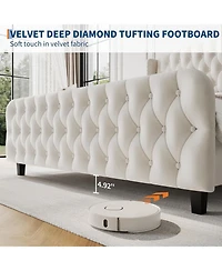gaomon 51Inch Bed Frame Deep Button Tufted Wingback Headboard Footboard Velvet Upholstered Platform No Box Spring.