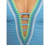 Becca Women's Fiesta Basket Weave Trim One-Piece Swimsuit