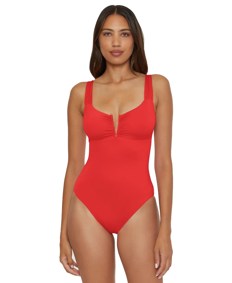 Becca Women's V-Neck One-Piece Swimsuit
