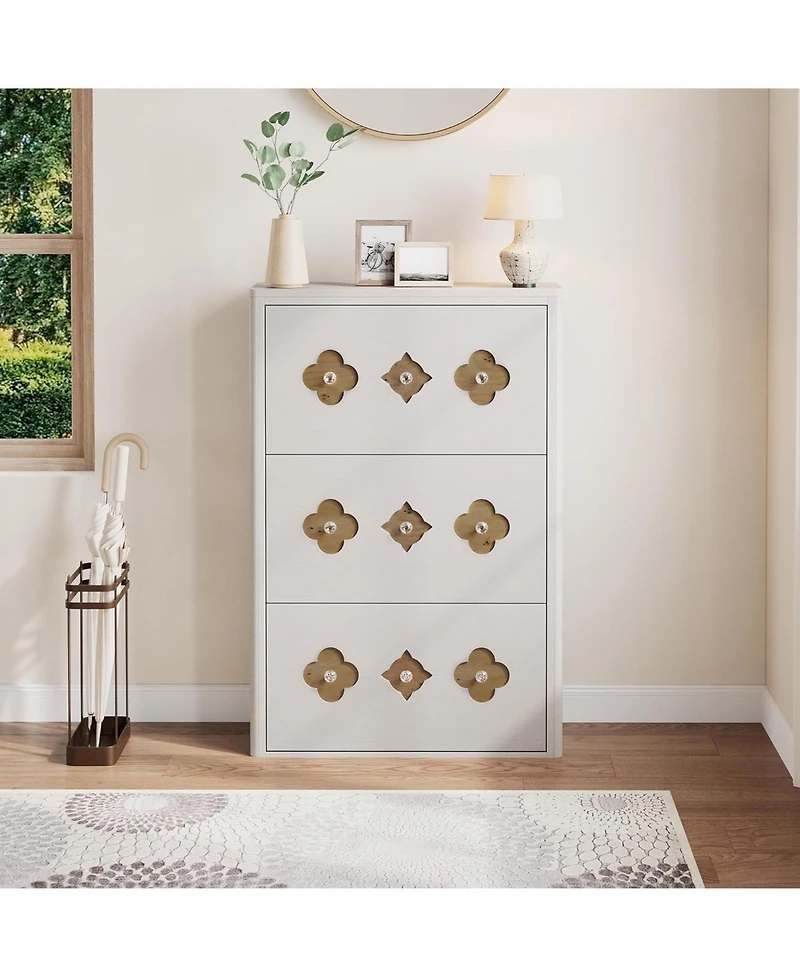 gaomon Shoe Cabinet with 3 Carved Flip Drawers, Crystal Handles, Storage Adjustable Shelf, Wooden Organizer