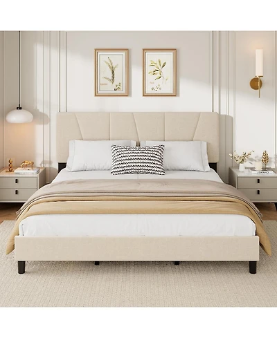 gaomon California King Size Platform Bed Frame with 3-Level Adjustable Headboard, Linen Upholstered Bedframe with Noise-Free Slats