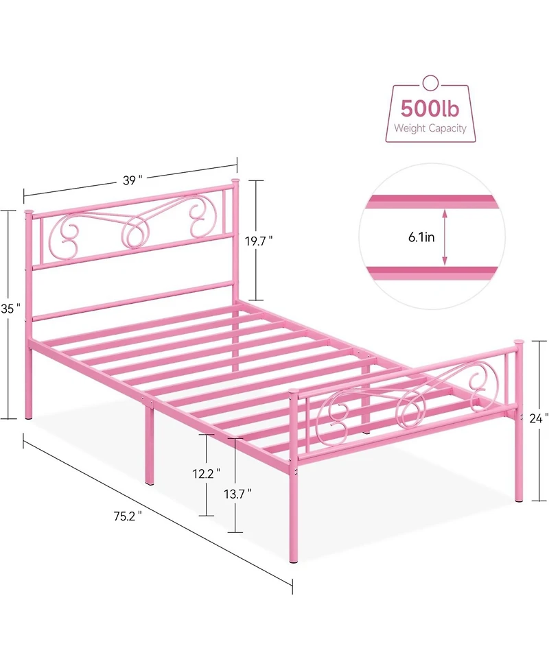 gaomon Bed Frame with Headboard and Footboard for Girls, Metal Platform Steel Slat Support, Mattress Foundation Storage