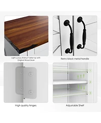 Clihome Modern Coffee Bar Console Cabinet, White Kitchen Cabinet with Walnut Countertop