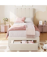 gaomon Velvet Upholstered Bed Frame Storage Drawer Headboard Girls Platform Bed Wood Slat Support Noise Free Easy Assembly