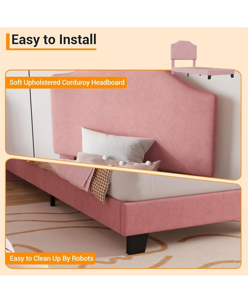 gaomon Bed Frame Corduroy Upholstered Adjustable Headboard Wooden Slats Noise-Free No Box Spring
