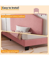gaomon Bed Frame Corduroy Upholstered Adjustable Headboard Wooden Slats Noise-Free No Box Spring
