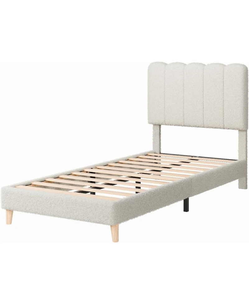 gaomon Twin Boucle Bed Frame Wave Headboard Upholstered Platform Wood Slat Support No Box Spring Easy Assembly