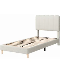 gaomon Twin Boucle Bed Frame Wave Headboard Upholstered Platform Wood Slat Support No Box Spring Easy Assembly