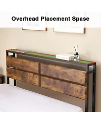gaomon Industrial WoodandMetal Bed Frame- Storage Headboard Wooden Shelves No Box Spring Needed