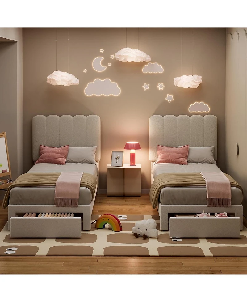 gaomon Bed Frame Storage Headboard Drawer Velvet Upholstered Platform Wooden Slats Easy Assembly Noise-Free.