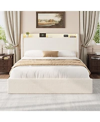 gaomon Platform Bed Lighted Upholstered 4 Storage Drawers Headboard Wooden Slats Noise-Free Easy Assembly No Box