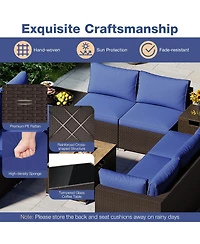 Gymax 12 Pcs Outdoor Patio Wicker Sectional Sofa Set w/ 32'' Propane Fire Pit Table Tank Holder