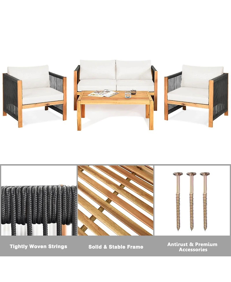 Gymax Set Of 8 Wood Outdoor Patio Furniture Set w/Cushions, Cushion Cover Sets