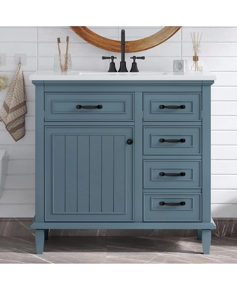 Sillysis 36" Bathroom Vanity with Ceramic Sink, Flip Drawers and Adjustable Shelf