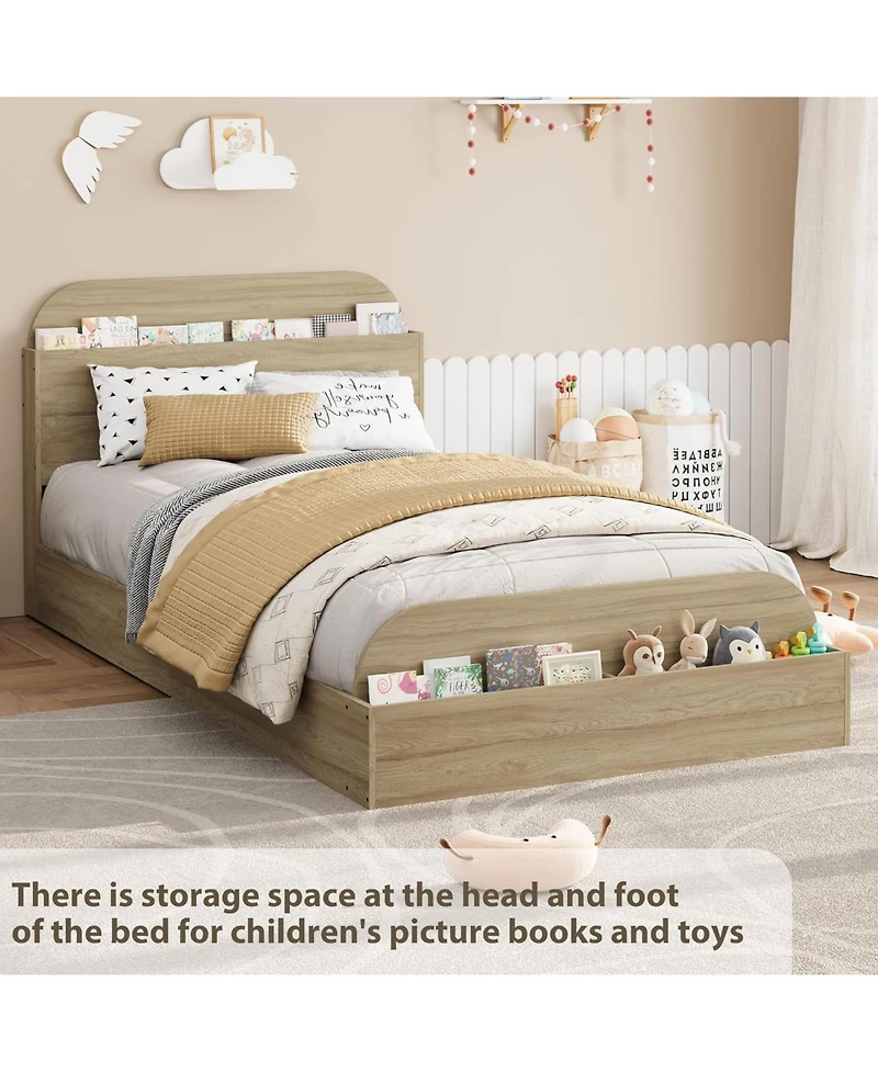 gaomon Bed Frame Wooden Storage Headboard Low Platform Sturdy Slats No Box Spring Space-Saving