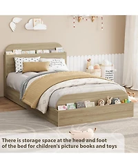 gaomon Bed Frame Wooden Storage Headboard Low Platform Sturdy Slats No Box Spring Space-Saving