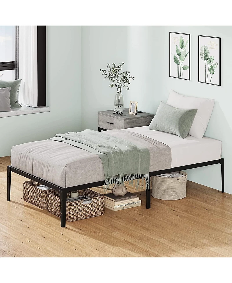 gaomon14-Inch Metal Platform Bed Frame Storage Steel Slat Support Noise-Free No Box