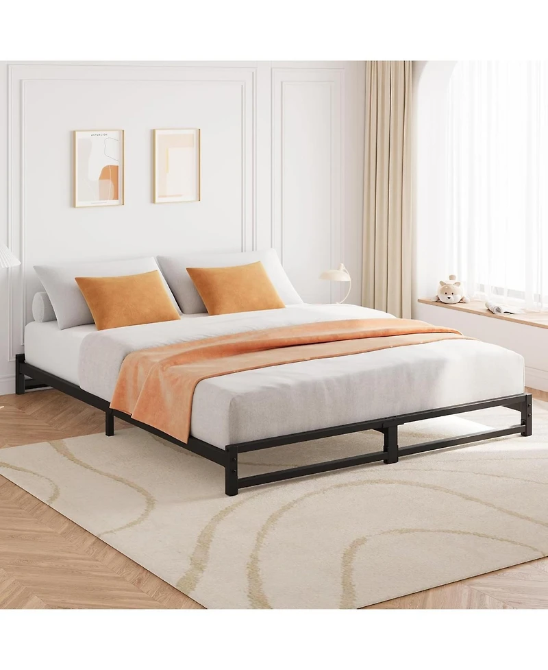 gaomon 6-Inch Queen Metal Bed Frame Heavy Duty Platform Steel Slat Support Mattress Foundation No Box Spring Noise-Free