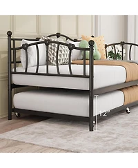 gaomon Metal Daybed Frame with Trundle Heart Design Noise Free Platform Sofa Bed Steel Slats Space