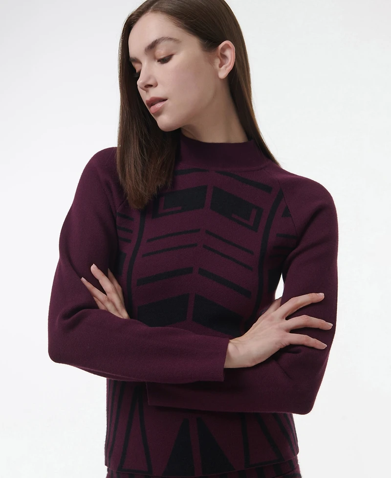 Leem Women's Geometric Jacquard Fitted Knit Top