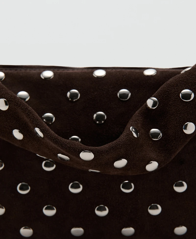 Mango Women's Suede Studded Shoulder Bag