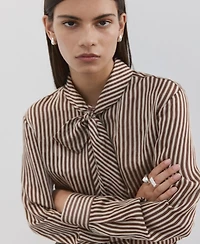Mango Women's Tie Neck Collar Striped Blouse